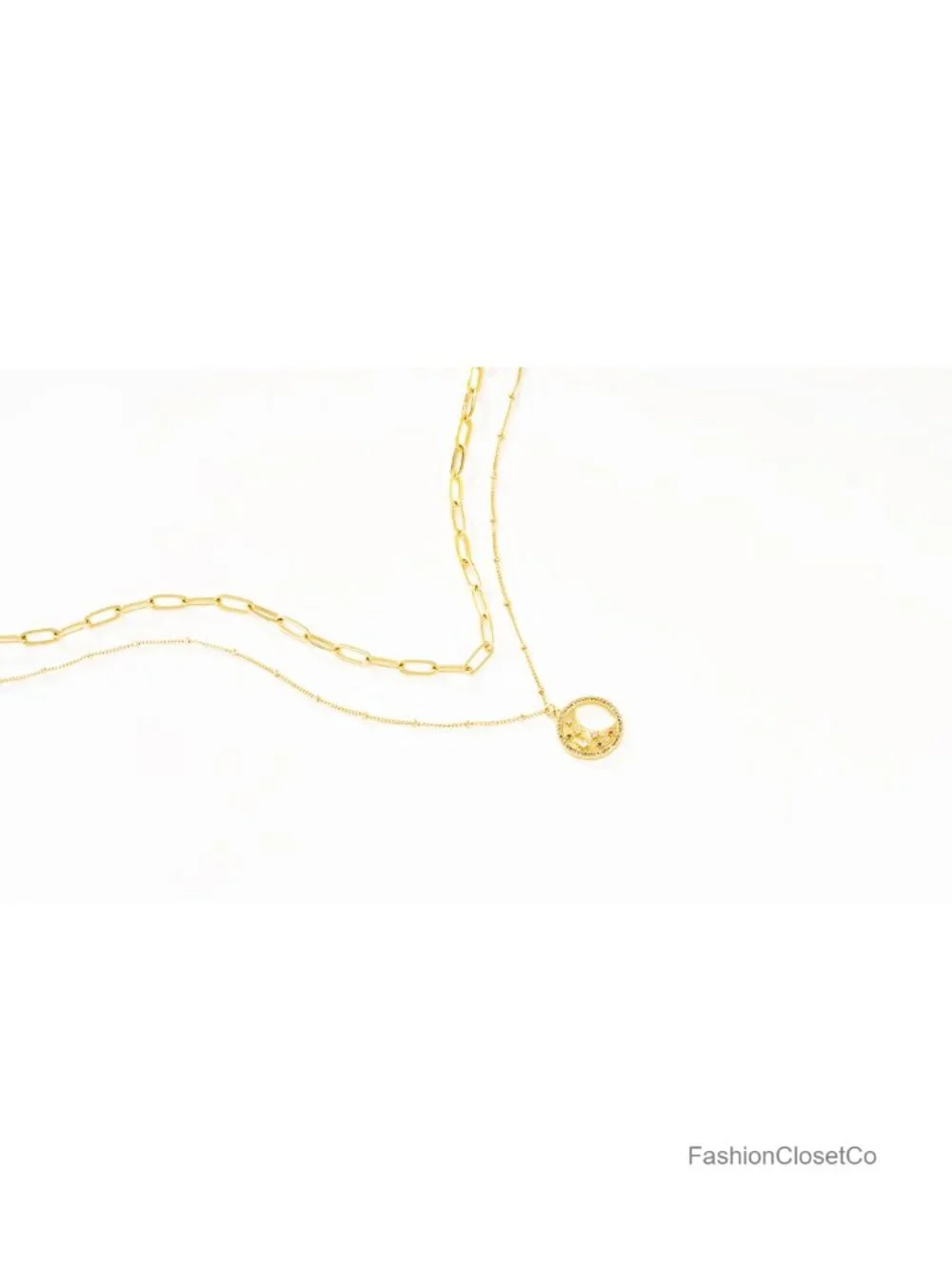 14k Gold Plated Hammered Circle Layered Karma Choker Pendant Necklace Dainty